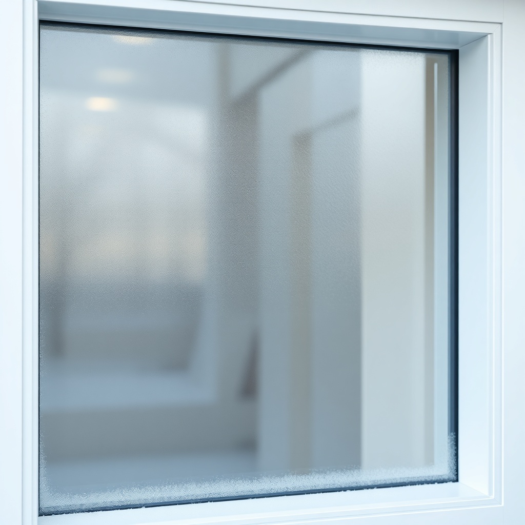 clear photorealistic photo of a Fıratpen F-One window with a layer of frost on the outer g