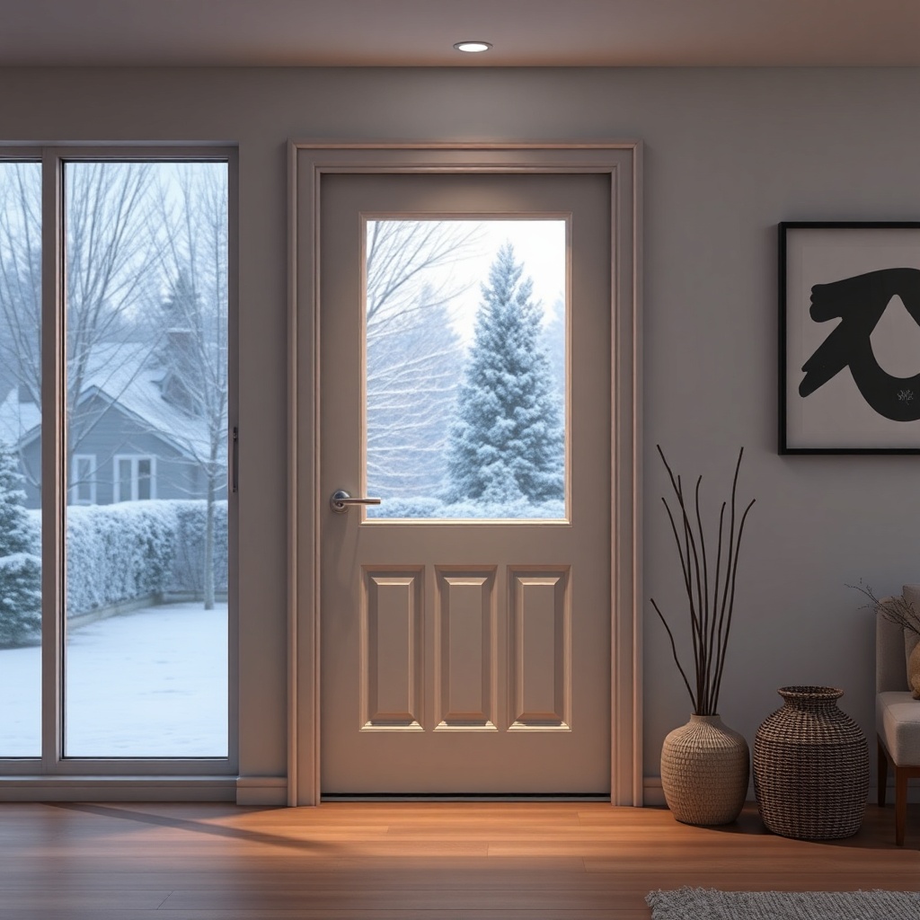 <clean photorealistic photo of a Fıratpen F-One PVC door installed in a modern home