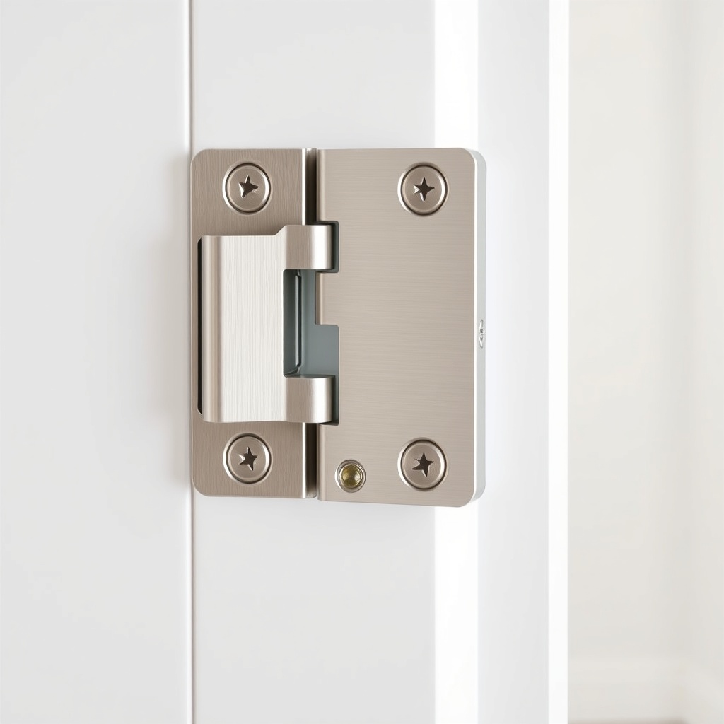 <A clean photorealistic photo of a Fıratpen F-One PVC door hinge with a close-up view show