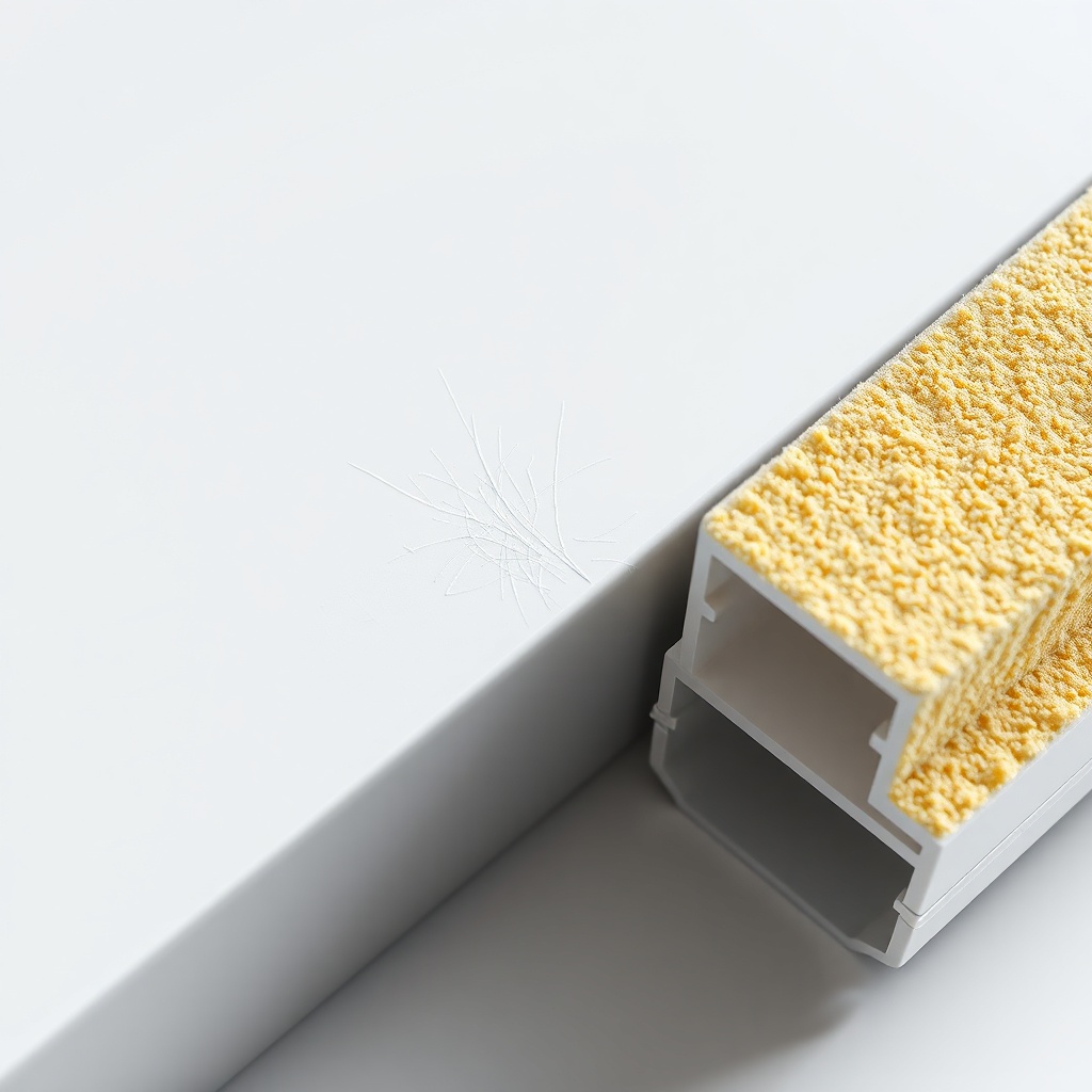 photorealistic close-up of Fıratpen F-One PVC profile surface being scratched by a steel w