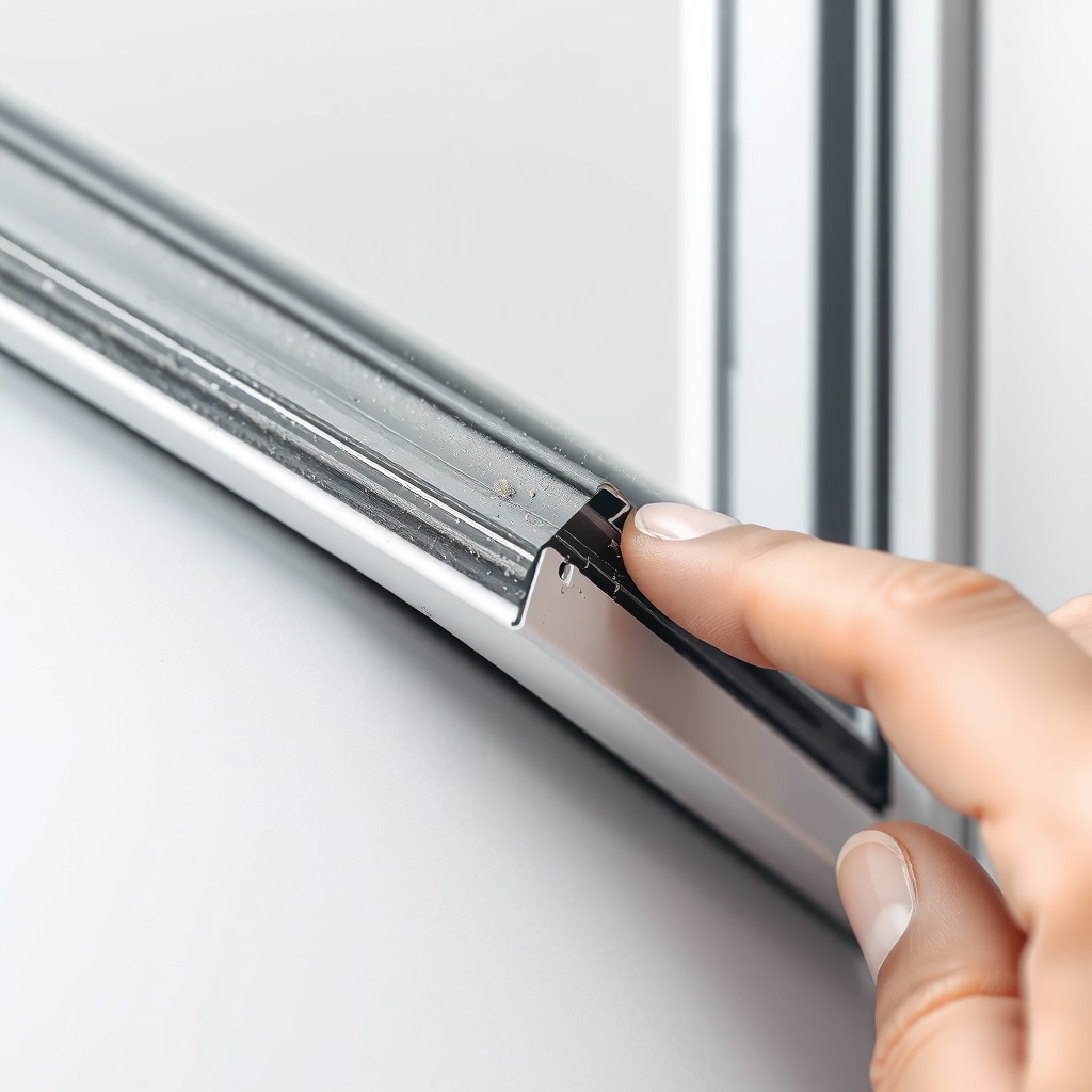 <A photorealistic close-up of a Fıratpen F-One window profile's rubber gasket and sealing