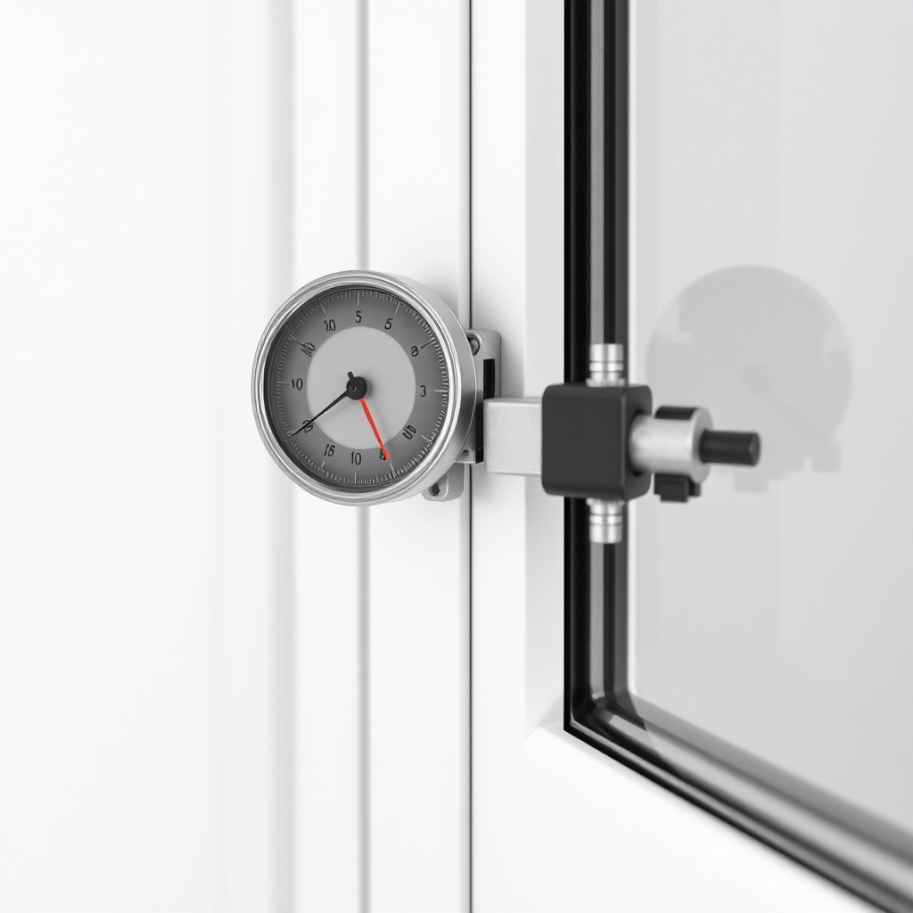<A photorealistic close-up photo of a Fıratpen F-One PVC window profile with a heavy door