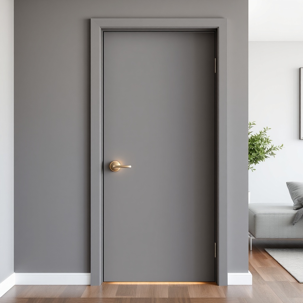 <A photorealistic photo of a Fıratpen F-One PVC door installed in a modern home