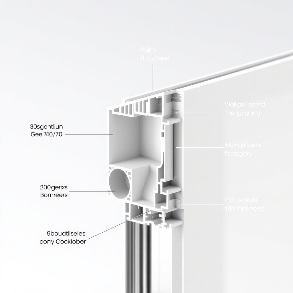 Clean photorealistic photo of a Fıratpen F-One PVC window frame cross-section showing diff