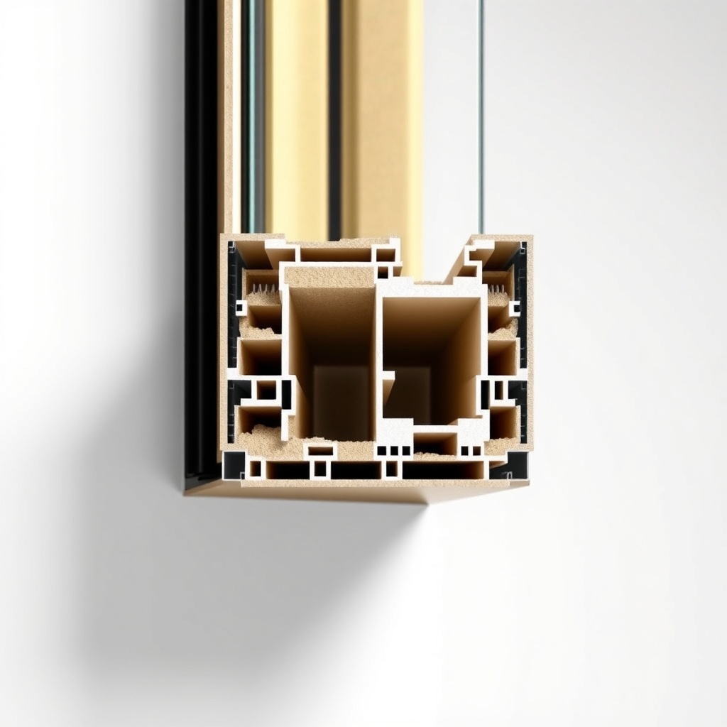 <clean photorealistic photo of a Pimapen B-35 window frame profile cross-section showing m