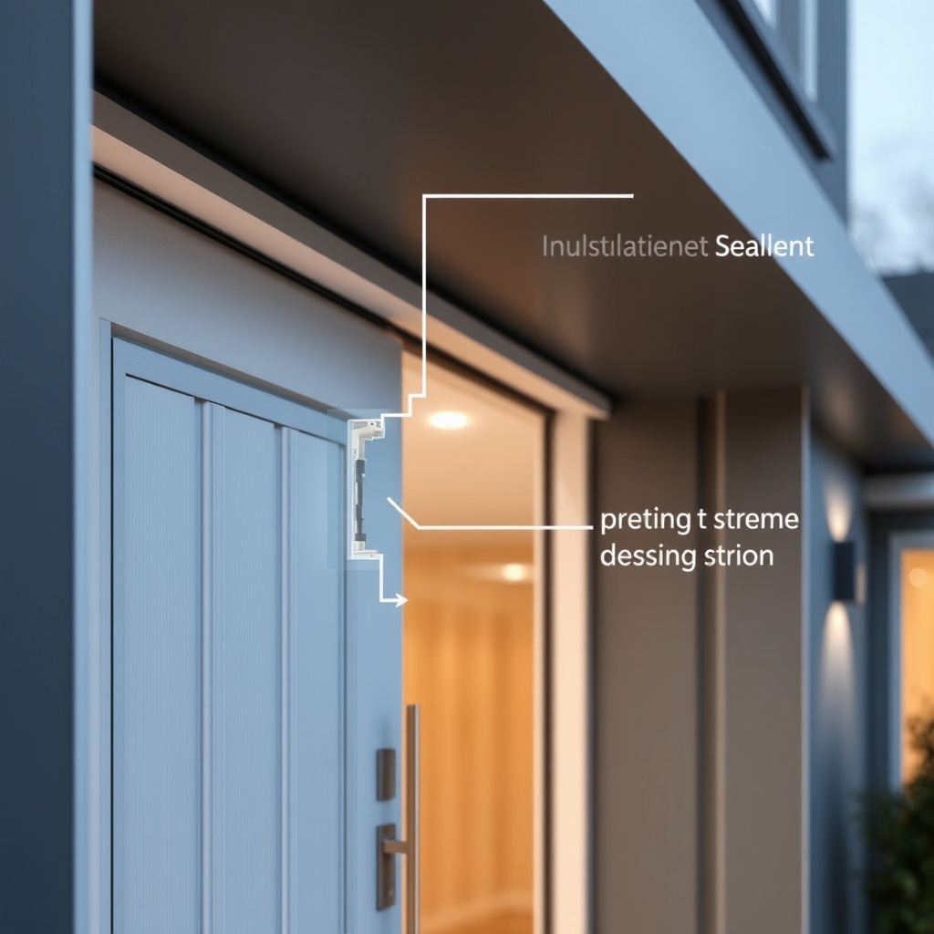 A photorealistic close-up of a Pimapen B-35 PVC door system installed in a modern home ent